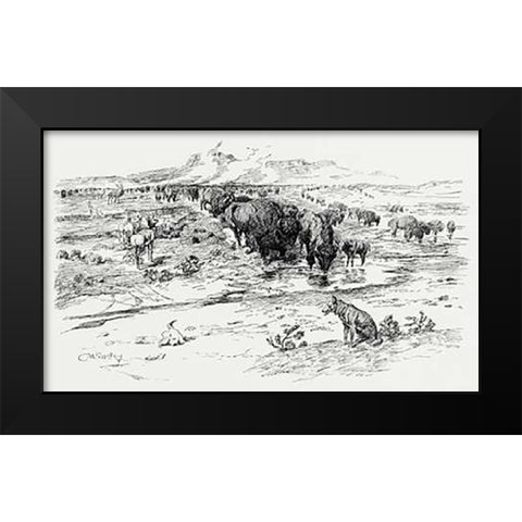 Natures Cattle, 1899 Black Modern Wood Framed Art Print by Russell, Charles