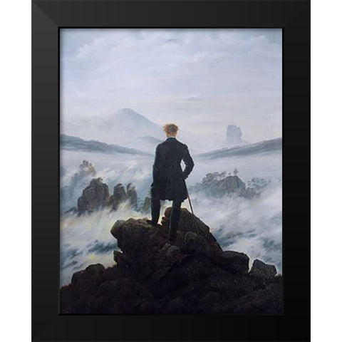 Wanderer Above the Sea of Fog Black Modern Wood Framed Art Print by Friedrich, Caspar David