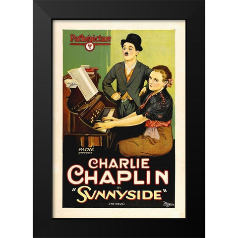 Chaplin, Charlie, Sunnyside etched stone print Black Modern Wood Framed Art Print by Hollywood Photo Archive
