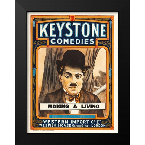 Charlie Chaplin, Making A Living Black Modern Wood Framed Art Print by Hollywood Photo Archive