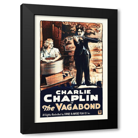 Charlie Chaplin, The Vagabond, 1916 Black Modern Wood Framed Art Print by Hollywood Photo Archive