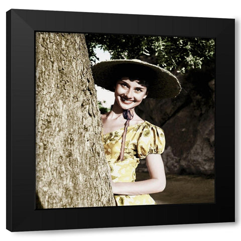 Audrey Hepburn Black Modern Wood Framed Art Print with Double Matting by Hollywood Photo Archive