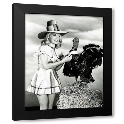 Doris Day with a Thanksgiving Turkey Black Modern Wood Framed Art Print with Double Matting by Hollywood Photo Archive