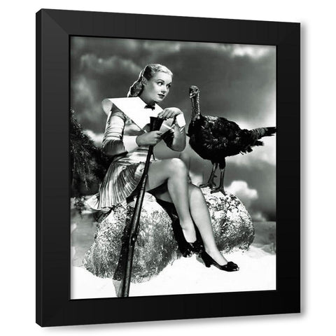 Doris Day with a Thanksgiving Turkey Black Modern Wood Framed Art Print by Hollywood Photo Archive