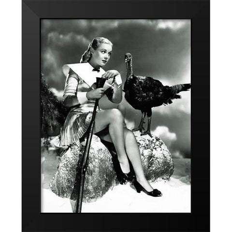 Doris Day with a Thanksgiving Turkey Black Modern Wood Framed Art Print by Hollywood Photo Archive