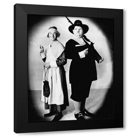 Laurel and Hardy - Thanksgiving Black Modern Wood Framed Art Print by Hollywood Photo Archive
