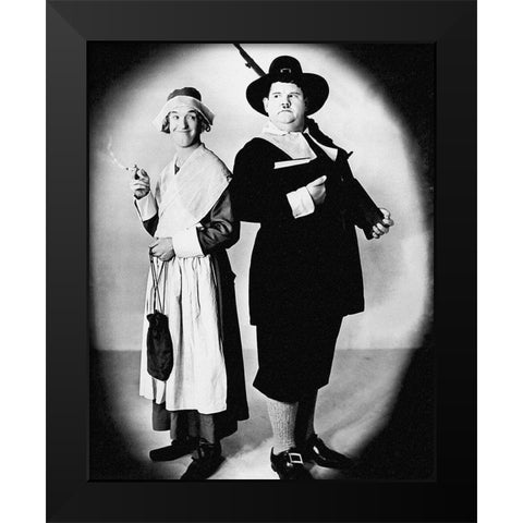 Laurel and Hardy - Thanksgiving Black Modern Wood Framed Art Print by Hollywood Photo Archive
