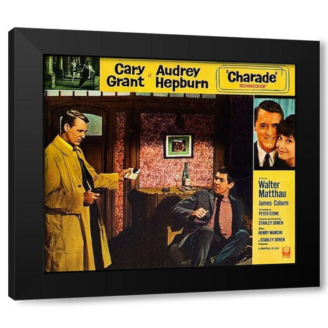 Cary Grant - Charade - Lobby Card Black Modern Wood Framed Art Print by Hollywood Photo Archive