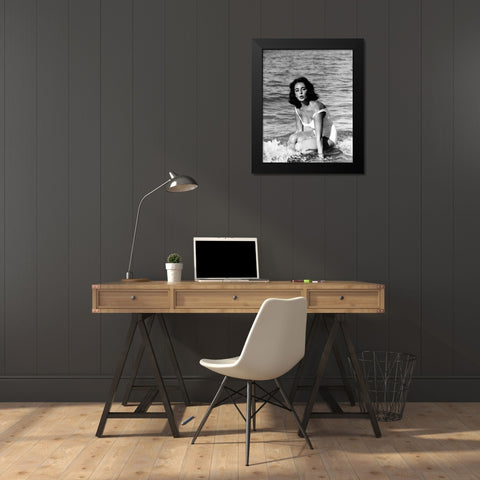 Elizabeth Taylor - In the surf Black Modern Wood Framed Art Print by Hollywood Photo Archive