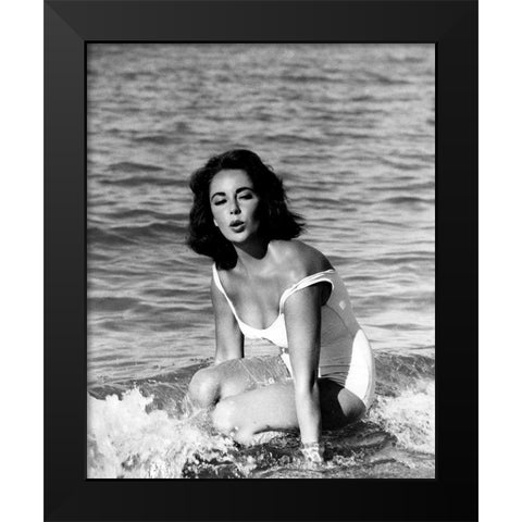 Elizabeth Taylor - In the surf Black Modern Wood Framed Art Print by Hollywood Photo Archive