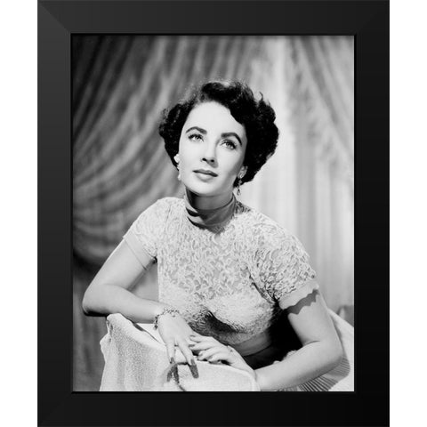 Elizabeth Taylor Black Modern Wood Framed Art Print by Hollywood Photo Archive
