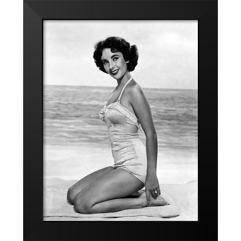 Elizabeth Taylor Black Modern Wood Framed Art Print by Hollywood Photo Archive