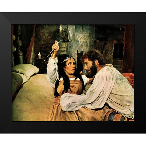 The Taming of the Shrew - Elizabeth Taylor and Richard Burton Black Modern Wood Framed Art Print by Hollywood Photo Archive