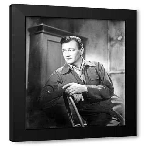 John Wayne Black Modern Wood Framed Art Print with Double Matting by Hollywood Photo Archive