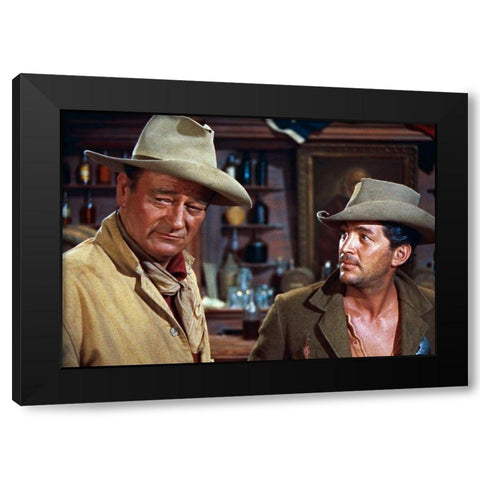 John Wayne with Dean Martin Black Modern Wood Framed Art Print with Double Matting by Hollywood Photo Archive