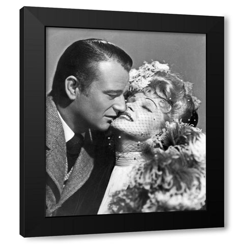 John Wayne with Marlene Dietrich Black Modern Wood Framed Art Print with Double Matting by Hollywood Photo Archive