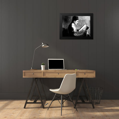 Boris Karloff - Reading a Script Black Modern Wood Framed Art Print by Hollywood Photo Archive