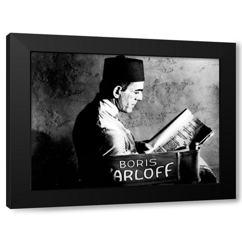 Boris Karloff - Reading a Script Black Modern Wood Framed Art Print by Hollywood Photo Archive