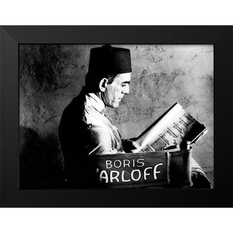 Boris Karloff - Reading a Script Black Modern Wood Framed Art Print by Hollywood Photo Archive
