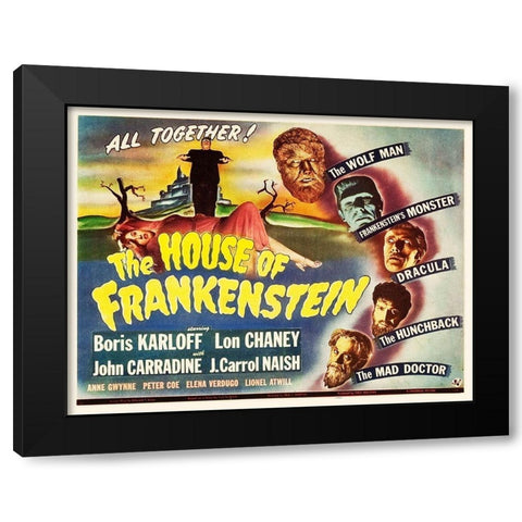 The House of Frankenstein Black Modern Wood Framed Art Print by Hollywood Photo Archive