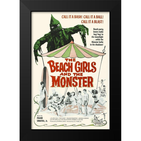 The Beach Girls and the Monster Black Modern Wood Framed Art Print by Hollywood Photo Archive