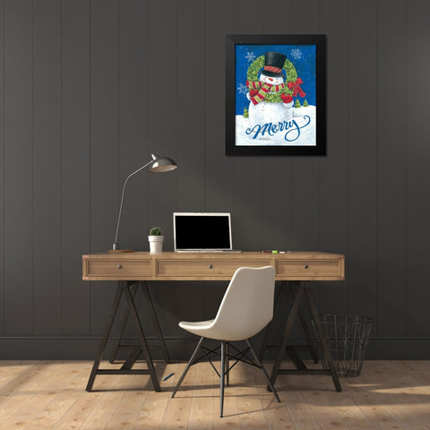 Merry Snowman Black Modern Wood Framed Art Print by Kater, Diane