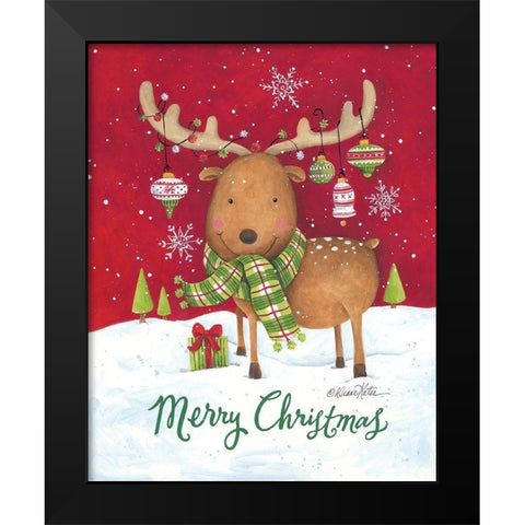Merry Christmas Reindeer Black Modern Wood Framed Art Print by Kater, Diane