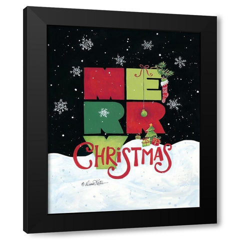 Merry Christmas Black Modern Wood Framed Art Print by Kater, Diane