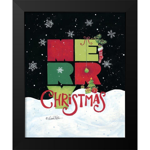 Merry Christmas Black Modern Wood Framed Art Print by Kater, Diane
