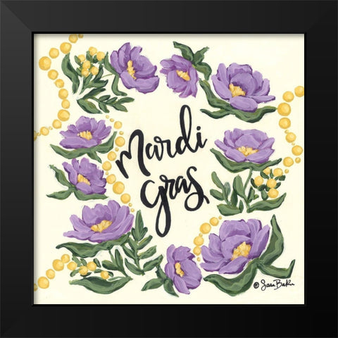 Floral Mardi Gras Black Modern Wood Framed Art Print by Baker, Sara