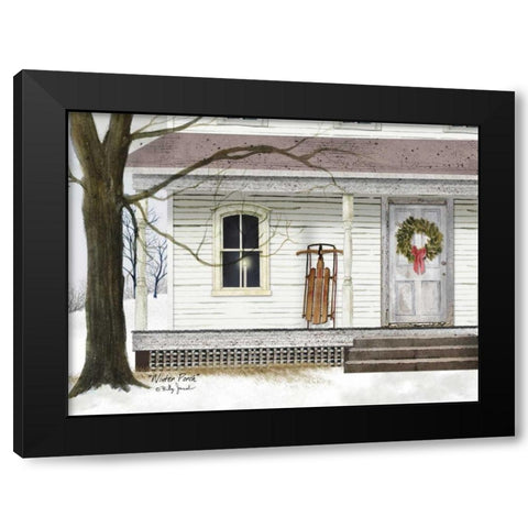 Winter Porch Black Modern Wood Framed Art Print by Jacobs, Billy