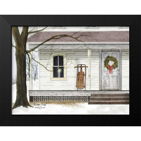 Winter Porch Black Modern Wood Framed Art Print by Jacobs, Billy