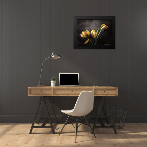 Contemporary Floral Tulips Black Modern Wood Framed Art Print by Bluebird Barn