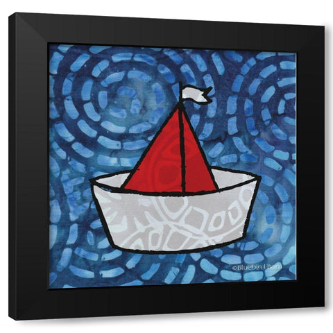 Whimsy Coastal Sailboat Black Modern Wood Framed Art Print by Bluebird Barn
