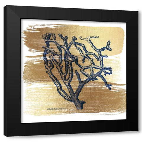 Brushed Gold Branch Coral Black Modern Wood Framed Art Print with Double Matting by Bluebird Barn