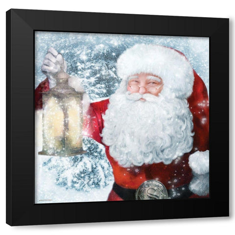 Santa Lantern Black Modern Wood Framed Art Print with Double Matting by Bluebird Barn