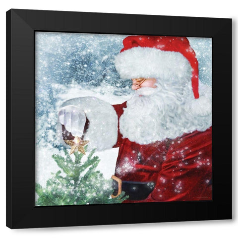 Santa Tree Star Black Modern Wood Framed Art Print by Bluebird Barn