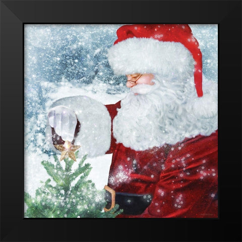 Santa Tree Star Black Modern Wood Framed Art Print by Bluebird Barn