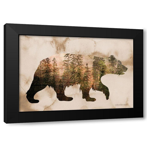 Brown Woods Bear Silhouette Black Modern Wood Framed Art Print with Double Matting by Bluebird Barn