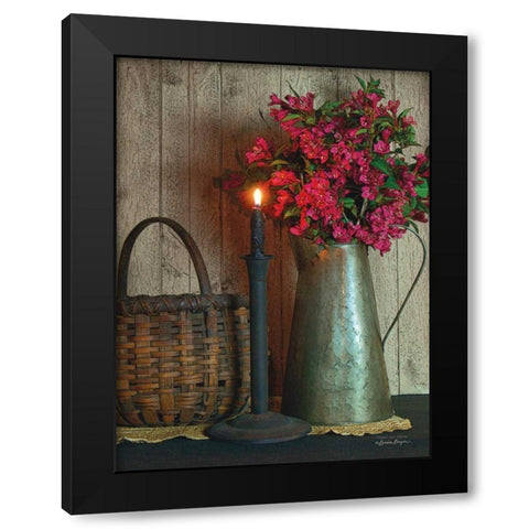 Basket and Blossoms Black Modern Wood Framed Art Print by Boyer, Susie