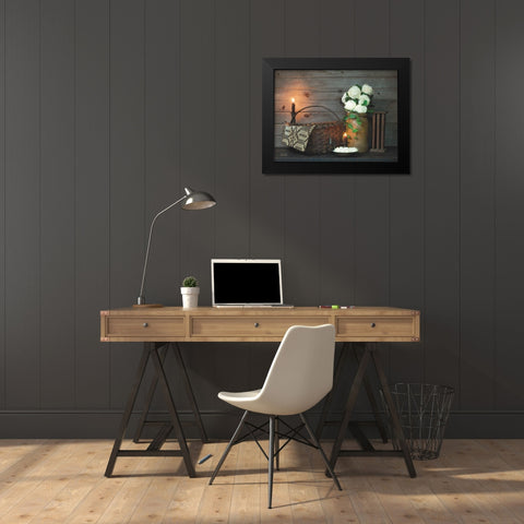 White Flowers Black Modern Wood Framed Art Print by Boyer, Susie