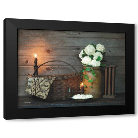 White Flowers Black Modern Wood Framed Art Print by Boyer, Susie