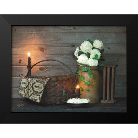 White Flowers Black Modern Wood Framed Art Print by Boyer, Susie