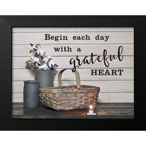 Begin Each Day with a Grateful Heart Black Modern Wood Framed Art Print by Boyer, Susie