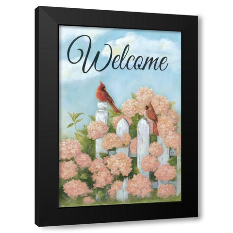 Cardinal Pair Welcome Black Modern Wood Framed Art Print with Double Matting by Britton, Pam