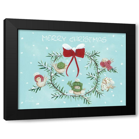 Winter Birds Christmas Wreath Black Modern Wood Framed Art Print by Britton, Pam
