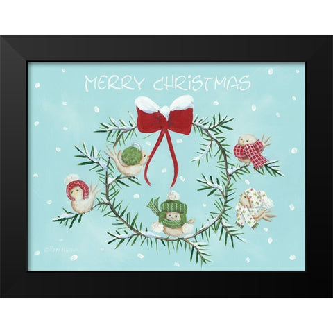 Winter Birds Christmas Wreath Black Modern Wood Framed Art Print by Britton, Pam