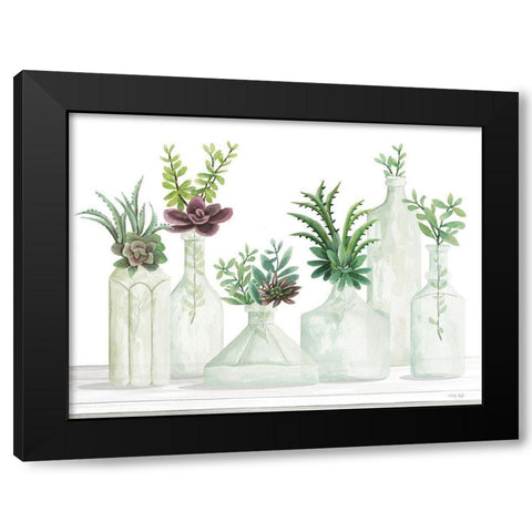 Succulent Bottles Black Modern Wood Framed Art Print by Jacobs, Cindy