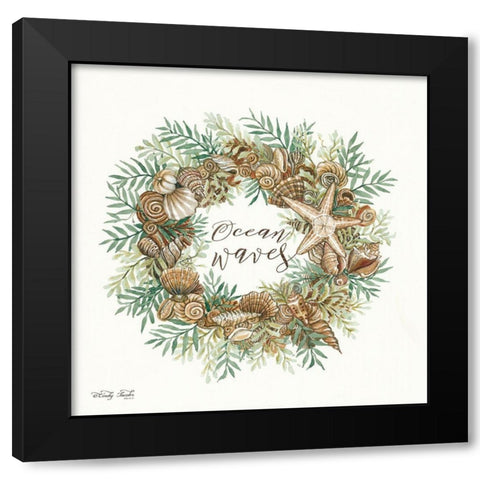 Ocean Waves Shell Wreath Black Modern Wood Framed Art Print with Double Matting by Jacobs, Cindy