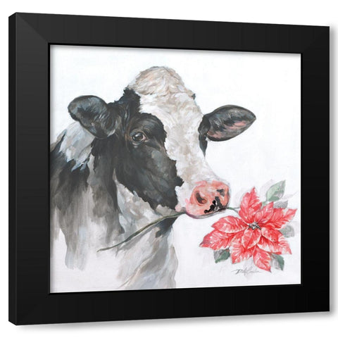 Christmas Cow Black Modern Wood Framed Art Print by Coules, Debi